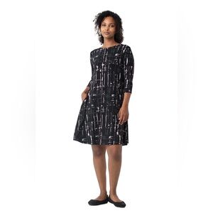 Sympli Trapeze Jersey Dress Women’s Sz 14 Pockets 3/4 Sleeve Blk/White/Grey